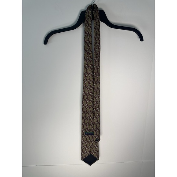 Claybrooke Pure Silk Men's Tie Geo Diamond And Scroll Made In USA Red Gold Blue - Picture 7 of 8